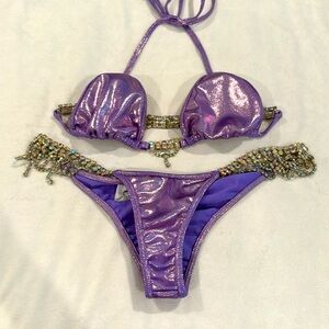 Sparkly purple bedazzled swim suit custom designed by suits you